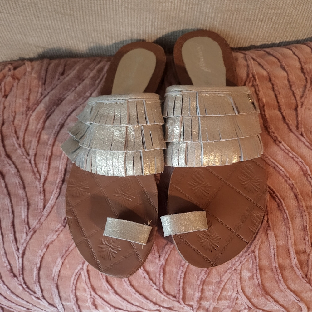 Tommy Bahama Metallic Fringe Sandals in Silver and Brown